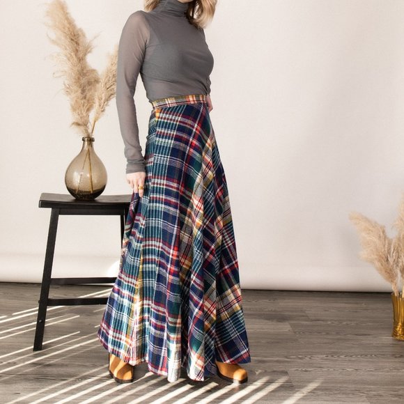 Vintage 70s tartan plaid wool pleated maxi skirt - Picture 5 of 12